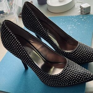 Black rhinestone heel